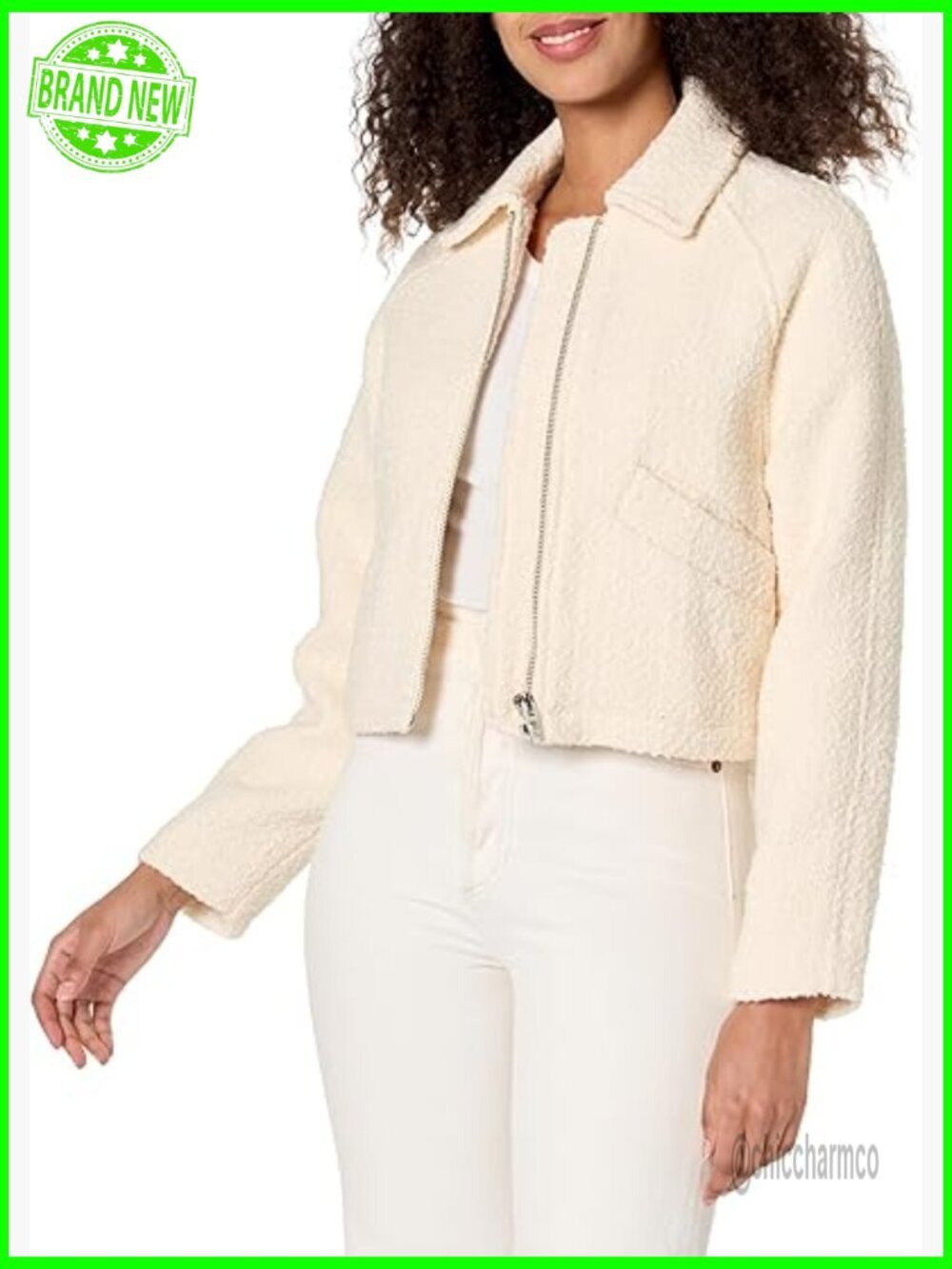 Tweed Cropped Jacket with Functional Pockets, Notch Collar, Slim Fit